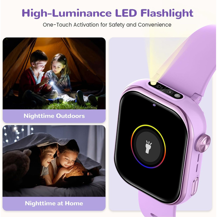 Дитячий розумний годинник зі GPS та телефоном, IP68, відеодзвінки, SOS, режим навчання, чат, SMS, ліхтарик, крокомір, будильник, годинник для дівчаток та хлопчиків, фіолетовий