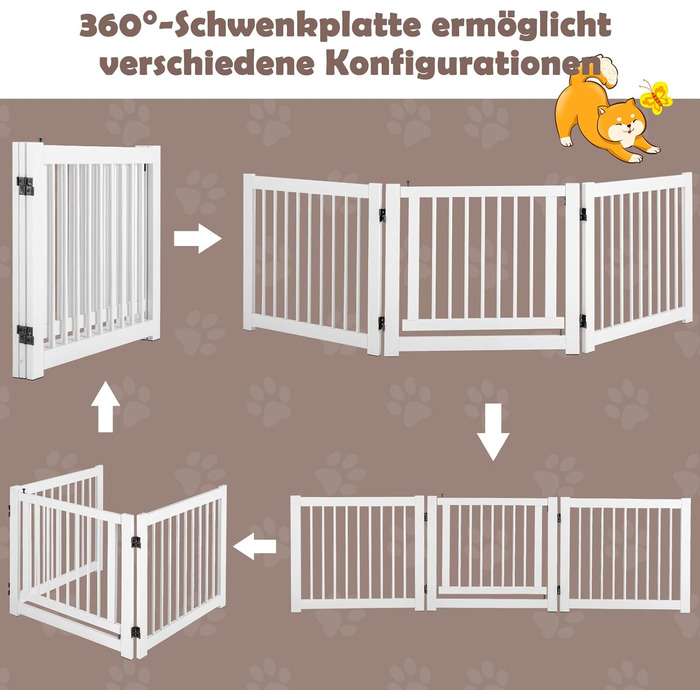 Захисний бар'єр для собак COSTWAY 3 шт., самостійне встановлення, 61 см, дерев'яний, для дому, з дверцятами, складний, для каміну та сходів (білий)