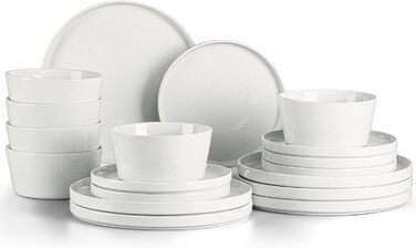 Набір посуду Homikit на 6 осіб: тарілки, миски, десертні тарілки, тарілки для їжі, з реактивною глазур’ю, кераміка, безпечний у мікрохвильовці та посудомийній машині, білий, 18 шт.