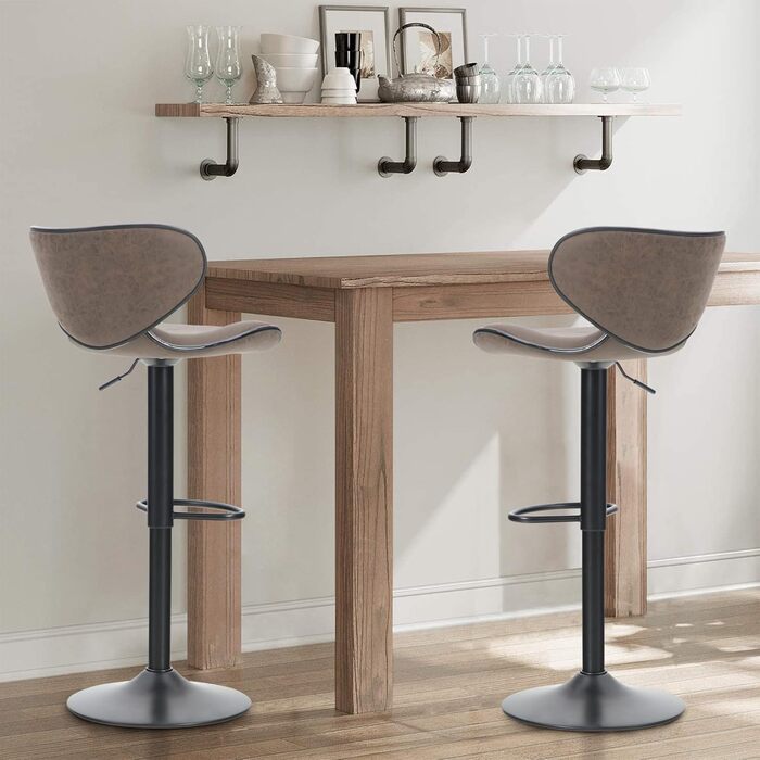 ALPHA HOME Adjustable Bar Stools 2-Pack with Backrest and Footrest - Swivel Gas Lift PU Leather Kitchen Barstools for Counter, Kitchen & Home, Brown