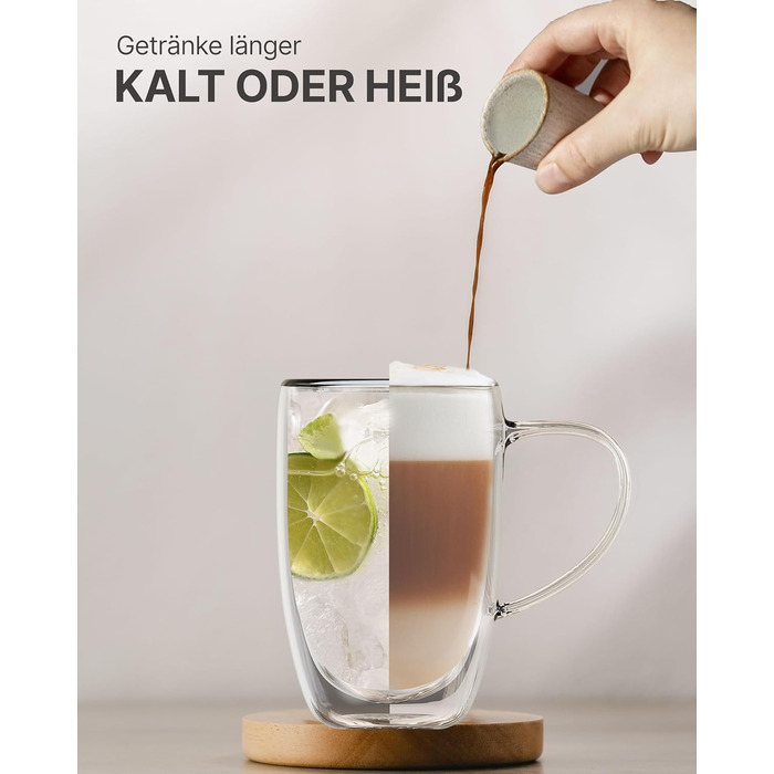 Набір кавових чашок Lemontree 4 шт. 250 мл, з боросилікатного скла, для капучино, лате макіато, 180°C, стійкі до миття в посудомийній машині, професійна якість