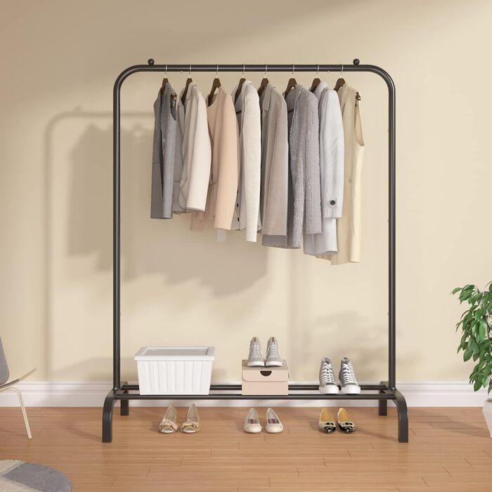 MOYIPIN Metal Clothes Rack, Single Rod Portable Clothes Hanger Rack for Hanging Clothes, Clothes Rack for Bedroom, Balcony 110.5 cm, White (Black)