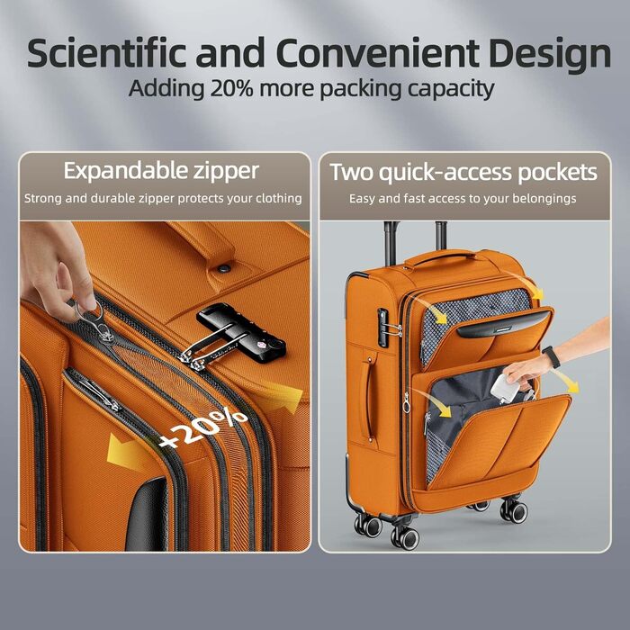 Набір валіз SHOWKOO 3 в 1: тканинні, розширювані, легкі, з TSA замком та 4 колесами (Оранжевий/Західний колір у зигзаг-візерунку)