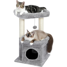 PAWZ Road Cat Tree, Multi-Level Cat Tower with Sisal-Covered Scratching Post, Cozy Cat Condo, and Large Cat Perch for House Cats (Gray)