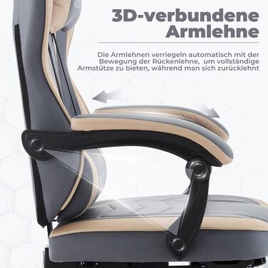 Геймерське крісло Ergonormic з підставкою для ніг, регульованою підтримкою спини, темно-сіре (синьо-бежеве)