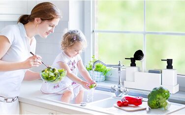 Dish Soap and Hand Soap Dispenser Kitchen Set with Sponge Holder and Brush, Dish Soap Dispenser Kitchen Black, Soap and Dish Soap Dispenser Set Kitchen Gadget Sink Organizer with Soap Dispenser (White, 4 in 1)