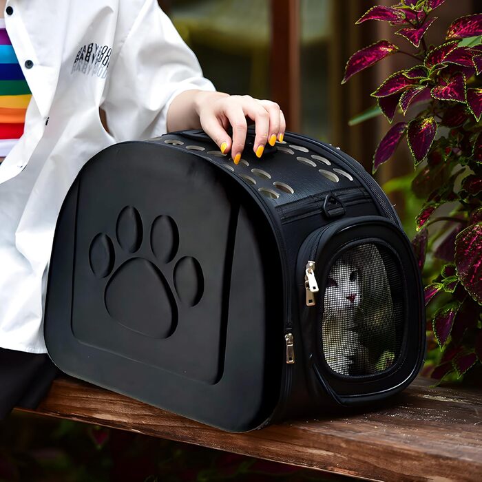 Транспортна переноска для кота/собаки Retoo, чорна, складана, для маленьких тварин (кіт, собака, кролик, цуценя)