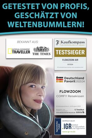 Подушка для шиї FlowZoom Comfy: регульована, з memory foam, для подорожей (літак, авто)