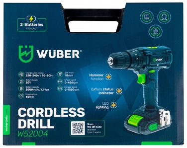 Акумуляторний ударний шуруповерт WUBER 20V: потужний гвинтзакручувач, 2 акумулятори та кейс у комплекті