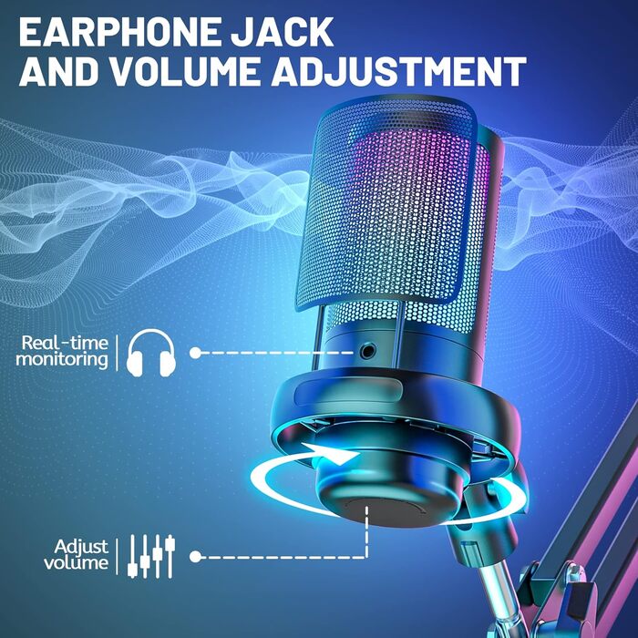 Професійний мікрофон-конденсаторний комплект, 192kHz/24 USB для геймінгу, стрімінгу, подкастингу, караоке. З поп-фільтром.