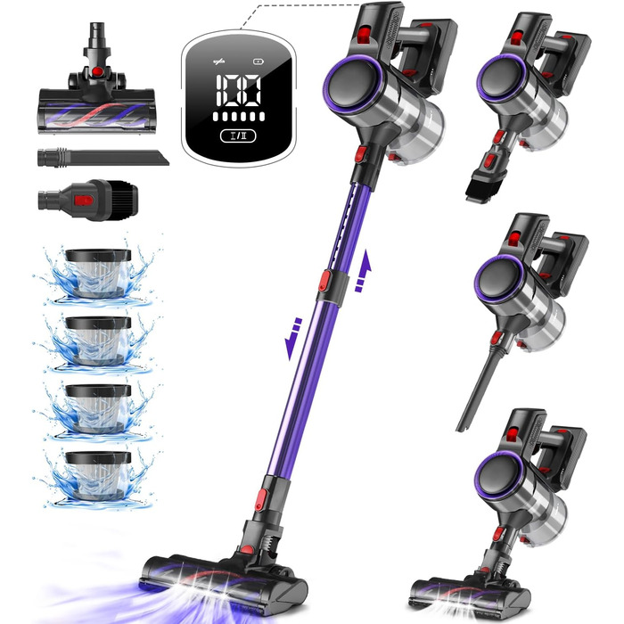 Бездротовий пилосос Authmic 45000Pa з акумулятором, сенсорний екран, HEPA фільтр H13, 50 хвилин роботи, антизаплутувальна щітка, для твердих поверхонь, килимів та шерсті тварин