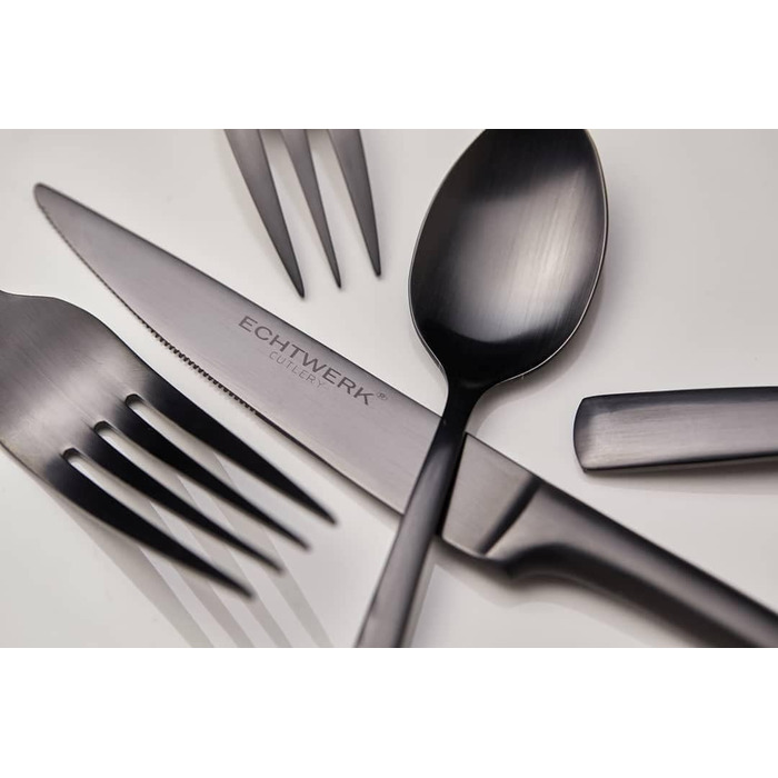ECHTWERK Tableware Set Avelino, Black Edition, 20-piece, cutlery set for up to 4 people, 18/10 stainless steel, matte finish, high-quality cutlery set, for dining table, table decoration for weddings & festive occasions.