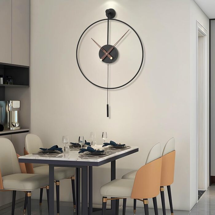 HAITANG Large Modern Living Room Clock, XXL Round Metal Wall Clock for Kitchen Office Bedroom, Vintage Wall Clocks, Battery Powered, Non-Ticking, Silent Movement, Home Decoration, 60 cm (60CM, Black with Pendulum)