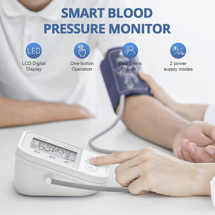 Автоматичний тонометр на плече з LCD-дисплеєм та регульованою манжетою (22–42 см), Perlweiß (білий)