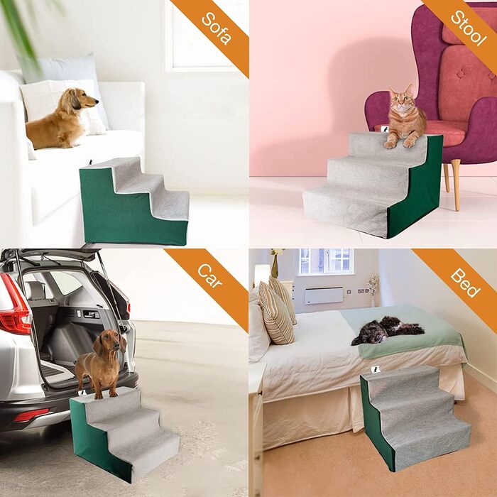 NAMSAN Dog Stairs 3-Step Pet Ladder, Easy Assembly, Cat Stairs with Washable Cover for Sofa, 42 x 40 x 31cm