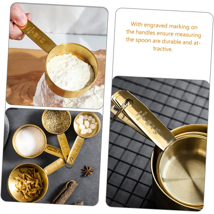 BESTOYARD 2 Sets Stainless Steel Measuring Spoons Rustproof Measuring Spoons Tablespoons Measuring Spoons Measuring Cups Micro Scoop Measuring Scoop Measuring Cups Baking Stainless Steel Golden 4 Pieces * 2
