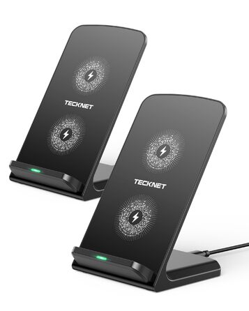 Бездротова зарядка TECKNET 15W, 2 в 1, підставка для iPhone 17/16/15/14/13/12 Pro Max, Samsung Galaxy, Google, LG, Xiaomi, Huawei - Чорна