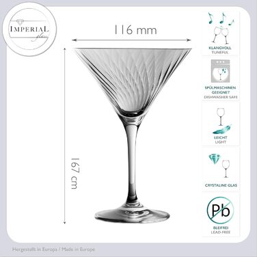 Набір мартіні склянок 6 шт. з рифленням, 215 мл, Crystalline Glass, London, придатні для миття в посудомийній машині, прозорі