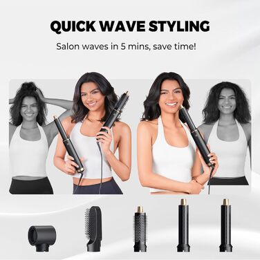 Фен-щітка 5 в 1 Haarstyler 1000W: Airbrush, локони, об'єм, негативні іони, чорний