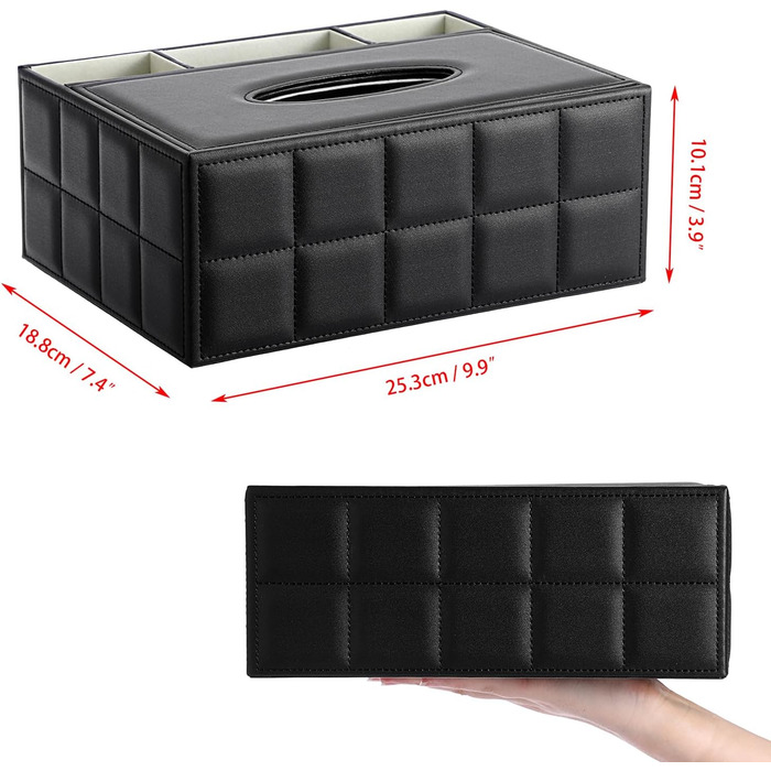 Скріпка для серветок з PU-шкіри, прямокутна, органайзер для столу з 3 відділеннями, для пультів дистанційного керування (чорний)