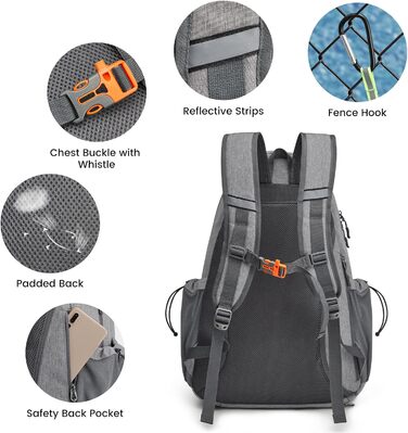 G4Free Tennis Bag Backpack - Large Capacity Tennis Racket Bag with Shoe Compartment for Men & Women (Grey)