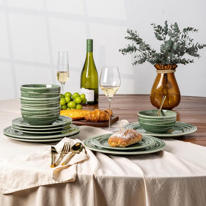 Набір керамічного посуду GBHOME, 12 предметів, ручної роботи, реактивна глазур, для 4 осіб, білий (Aktiv Weiß)