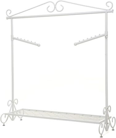 Clothes Rack Clothes Rail Coat Rack with Shoe Shelf, Width 136cm, Vintage Style Metal, Height Adjustable from 126 to 200 cm (White)