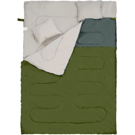 Спальний мішок Elevon для дорослих, підлітків та дітей, 3-4 сезони, водонепроникний, легкий, компактний, для кемпінгу, рюкзака, зеленого кольору (2 особи, 1 шт.)