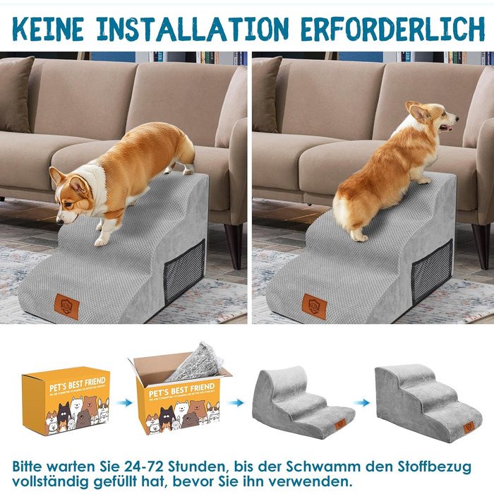 Pet Stairs, Dog Stairs for Small Dogs, Waterproof Dog Stairs 40 cm High, Injury Prevention High-Quality Sponge Cat Stairs, Non-Slip Washable Dog Ramp for Sofa Bed Car