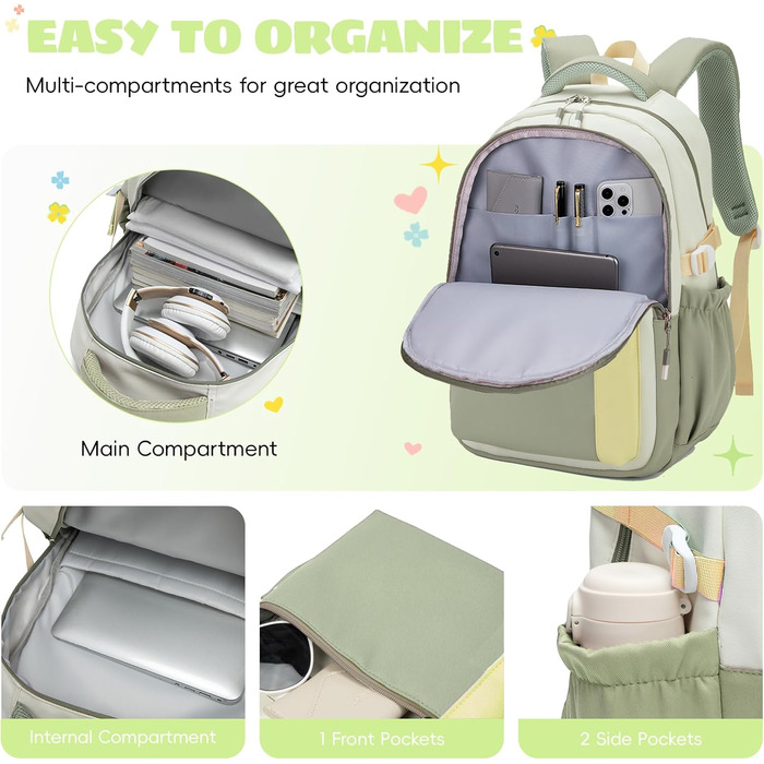 Шкільний рюкзак для дівчинки-підлітка 2025, рюкзак для школи/гімназії, водонепроникний, для ноутбука 15.6