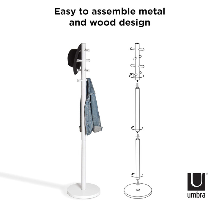 Umbra Pillar Coat Rack with Stool, Default_no_Selection_Value, White/Natural, One Size (White, Coat Rack)
