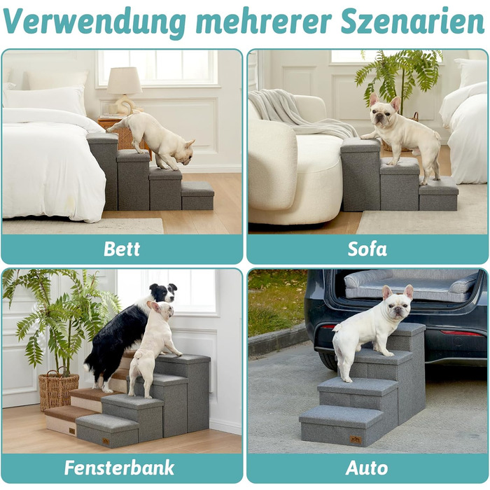 Сходинка для собак маленьких порід з місцем для зберігання, широка, складана, з неслизьким покриттям, вологостійка (сірий, 43x97x56 см, 4), сірий 4 43x97x56 см