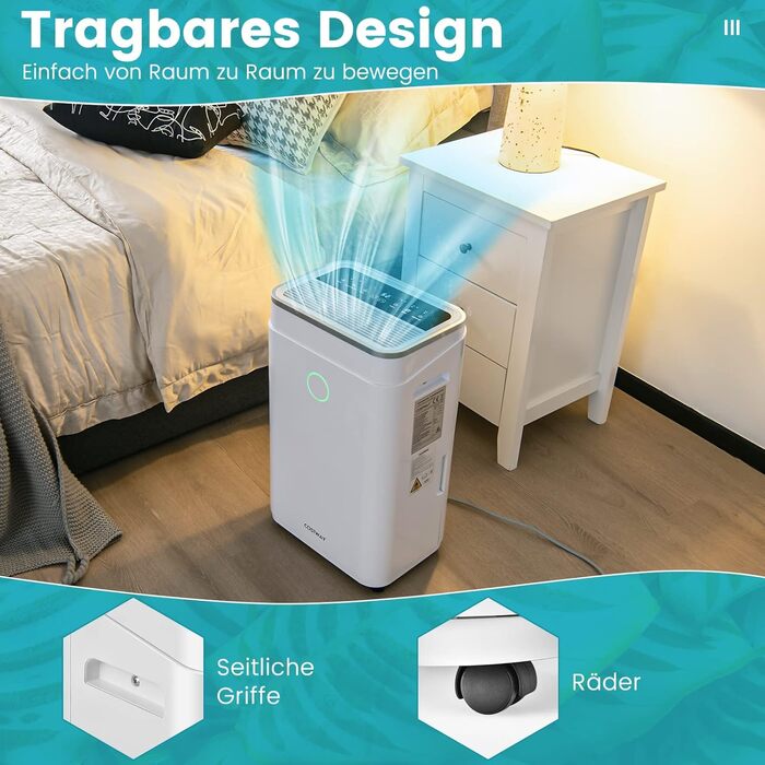 Відбійник повітря COSTWAY з 4 режимами, 5л резервуар для води, таймер 24 години, шланг для зливу, LED-дисплей, для приміщень до 250м³ (100м²), 25л/день