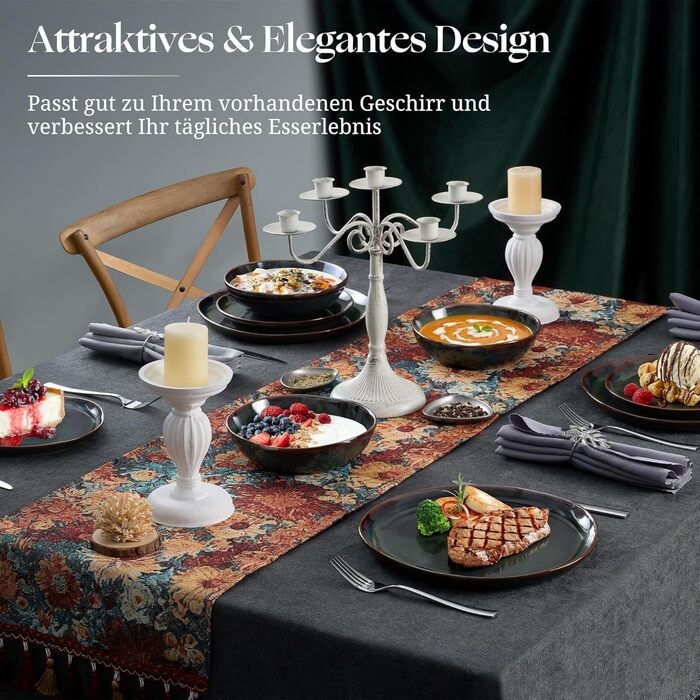 Набір посуду на 6 осіб Onader, 18 предметів: тарілки для сніданку, десерту та обіду, стегонна посуд, мікрохвильова піч, реагуючий мох зелений