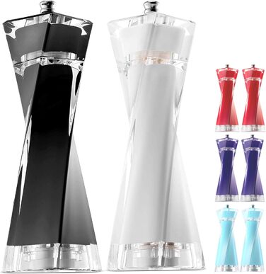 Набір для солі та перцю MITBAK з акрилу | Преміум якість, регульований механізм, чорний/білий