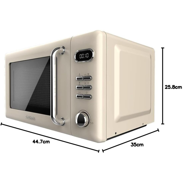 Мікрохвильова піч Cecotec Proclean 5110 Retro Blue, 20л, 700W, з грилем, 8 програм, таймер 60хв, функція розморожування, вінтажний дизайн, блокування від дітей