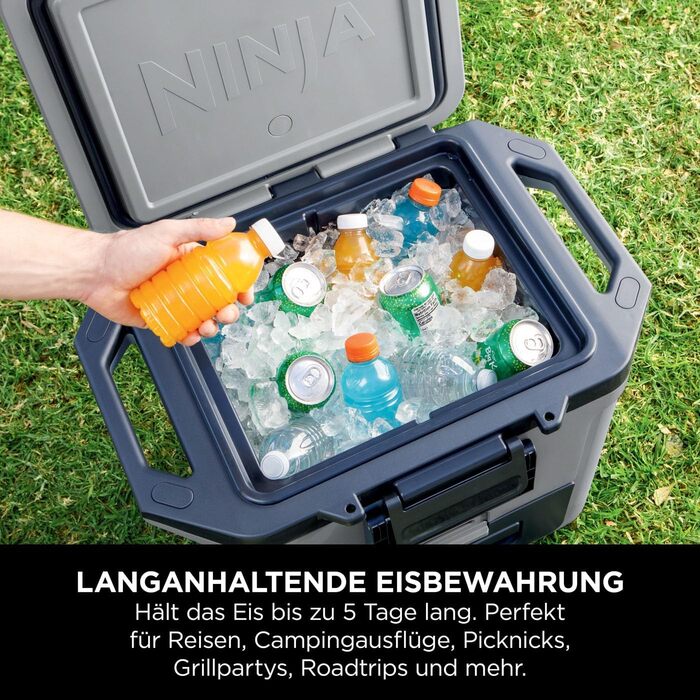 Ninja FrostVault Холодильник 28L, Преміум ізольована сумка-холодильник, зберігає лід до 6 днів, вбудований лоток для сухого льоду з температурою холодильника, вміщує 48 банок, Cloud White FB131EUWH, білий (сірий)