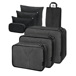 Органайзери для валізи Packing Cubes, 8 шт., водонепроникні, чорні + косметичка
