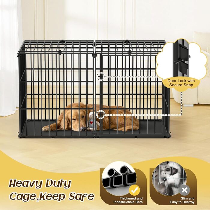 Міцний собачий переносний клітка Pawaboo 56 дюймів: надійний, анти-гризун, з килимком, металевий вольєр для собак з замком, чорний