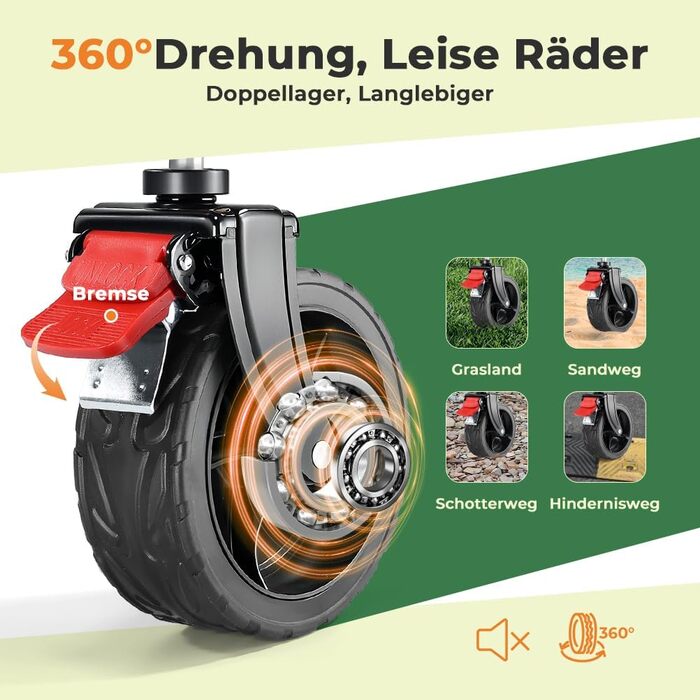 Візок складний SLIDBEAT Bollerwagen 150л, 150кг, чорний XL: для кемпінгу, покупок, саду, пляжу. Гальма, регульована ручка, тримач для напоїв.