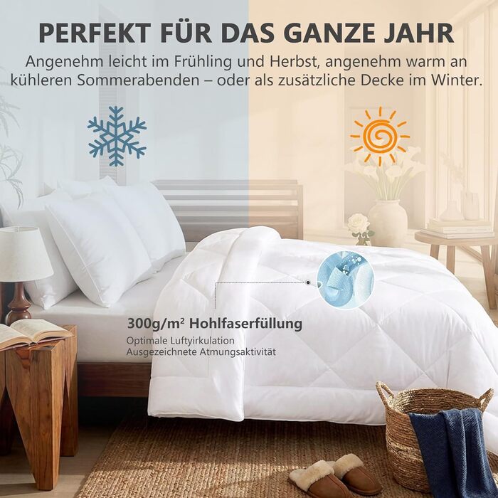 Всесезонна ковдра CozyLux 200x200 см, біла, для 4 сезонів