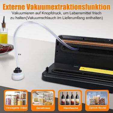 Вакуумний пакувальник KSWIOWN з 30 пакетами, 6 режимів, автоматичне закриття, ріжучий пристрій, шланг (65 KPA)