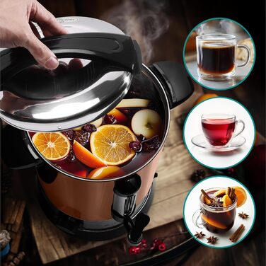 Navaris Mulled Wine Warmer/Hot Water Dispenser - Stainless Steel - with Thermostat, Fill Level Indicator, and Tap - Mulled Wine and Hot Beverage Dispenser (10 l, Copper)
