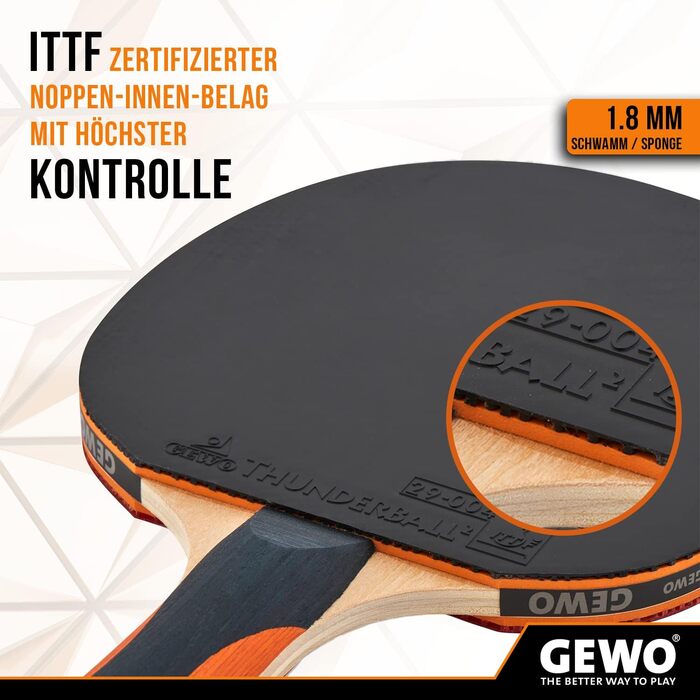 Турнічний стіл для настільного тенісу GEWO Player - схвалений ITTF, високий контроль та максимальна обертання, професійний, 2мм покриття
