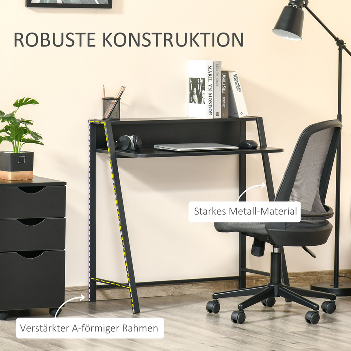 HOMCOM Computer Desk Stylish Writing Desk with Storage and Cable Management, Metal Black 84x45x85cm for Home Office and Study
