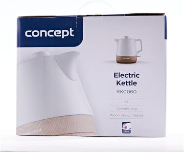 Електричний чайник CONCEPT RK0060, 1 л, білий. Керамічний, 1200 Вт, для дому