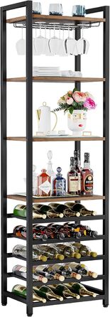 Tribesigns 20 Bottle Wine Baker's Rack, Freestanding Wine Rack, 9 Tiers, Industrial Freestanding Wine Rack Wine Bar with Glass Holder, Bottle Shelf for Bar, Kitchen, Dining Room, Rustic Brown