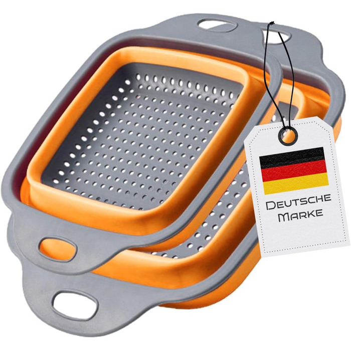 Ситечко для кухні складне, сито для зливання з нержавіючої сталі та силікону, 2 розміри (24.5+29.2 см), помаранчеве