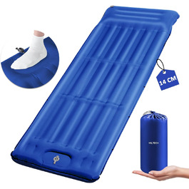 MILFECH Килимок для кемпінгу самонадувний, 14 см, з інтегрованими подушками та насосом для ніг, ультралегкий, водонепроникний, для відпочинку на природі, зелений (блакитний)