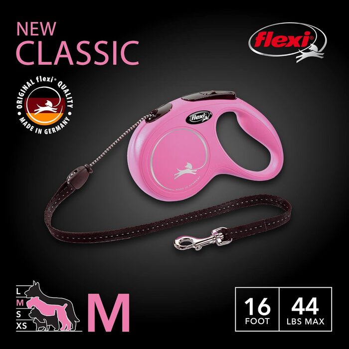 Висувна обплітання для собак та котів Flexi® Klassische, рожева, до 11,8 кг, 7,9 м